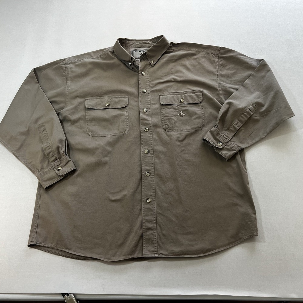 Bit & Bridle Outfitters Mens XL Khaki Tan Cotton Twill Western Yoke Button Shirt